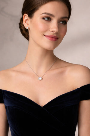 14K White Gold Diamond Halo Opal Pendant Necklace