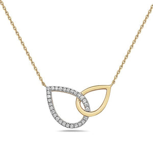 Gold and silver necklace with interlocking rings on a white background