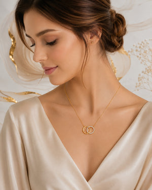 14K Two-Tone Gold Interlocking Circles Diamond Necklace
