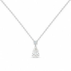 14K White Gold Pear Diamond Pendant Necklace