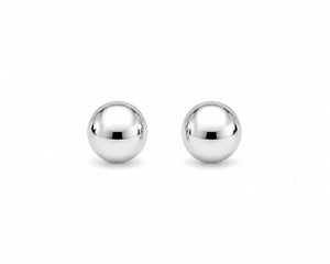 Pair of silver ball earrings on a white background