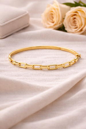 14k Yellow Gold Rectangular Link Bangle Bracelet