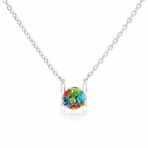 Necklace with a colorful round pendant on a white background
