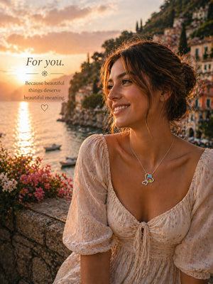 Woman in a scenic location with text overlay