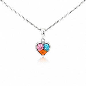 Heart-shaped pendant with colorful stones on a white background