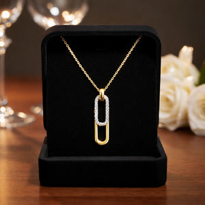14K Two-Tone Gold Diamond Pavé Link Pendant Necklace