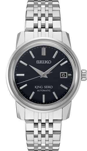 King Seiko SJE091 black dial stainless steel front solder shot