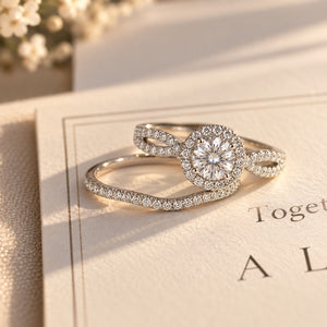 14K white gold halo engagement ring featuring a round brilliant-cut lab-grown center diamond, sparkling pavé diamond accents, and an elegant split-shank design, displayed on a clean white background.