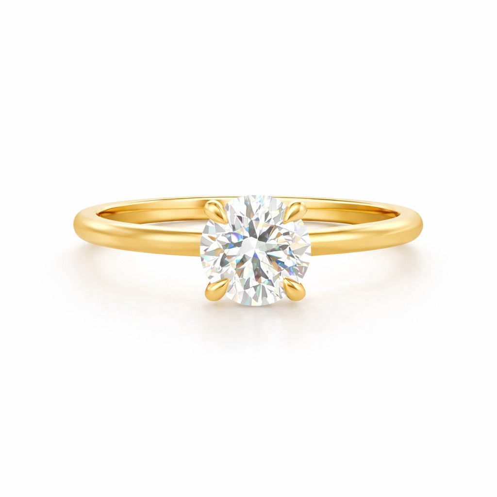 14K Yellow Gold Solitaire Ring with Round Cut Lab-Grown Diamond