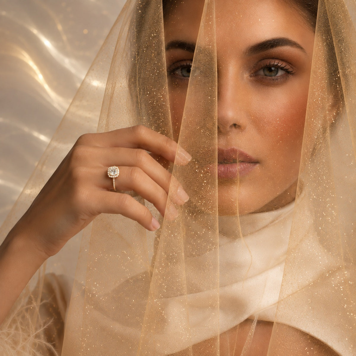 14K Yellow Gold Halo Lab-Grown Diamond Engagement Ring