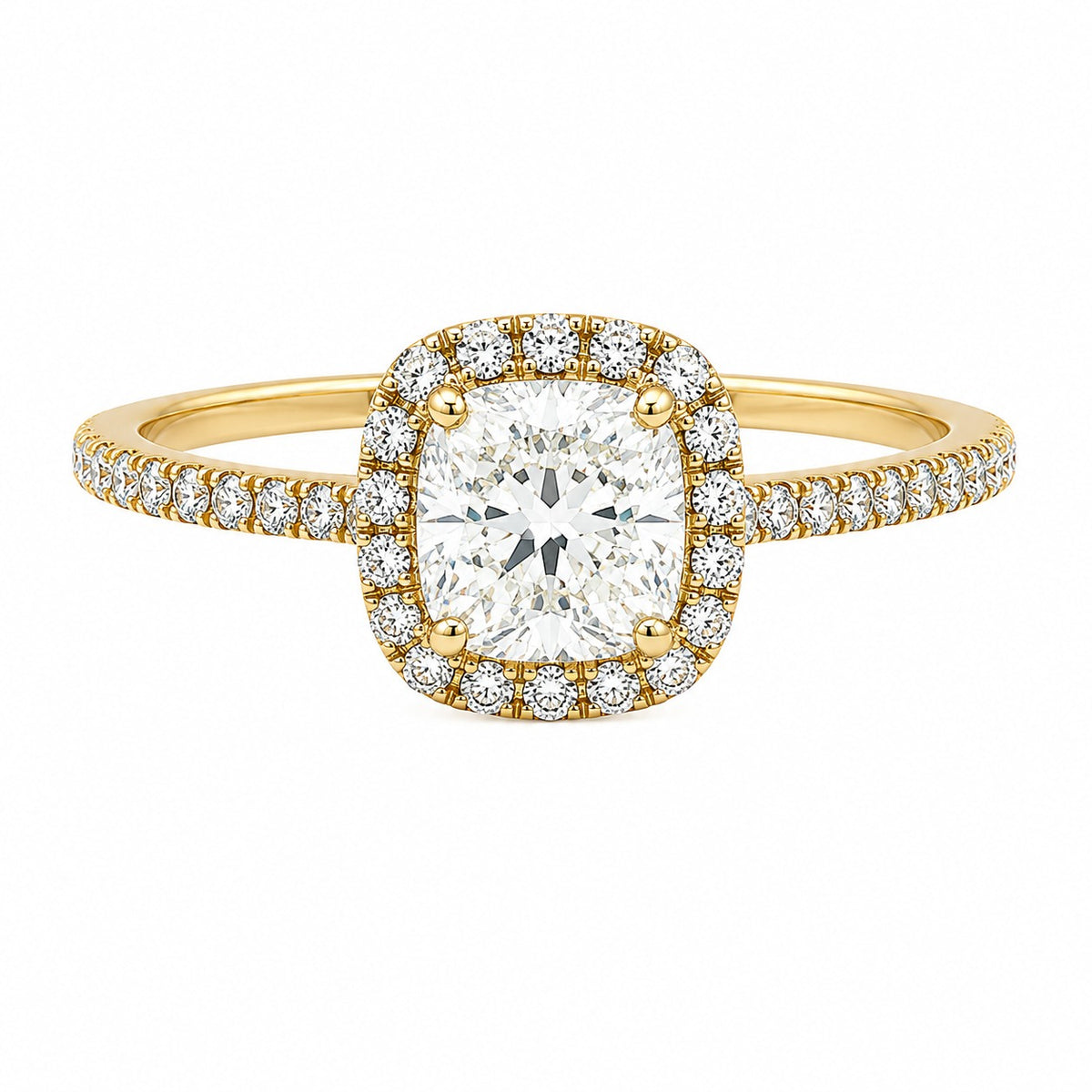 14K Yellow Gold Halo Lab-Grown Diamond Engagement Ring