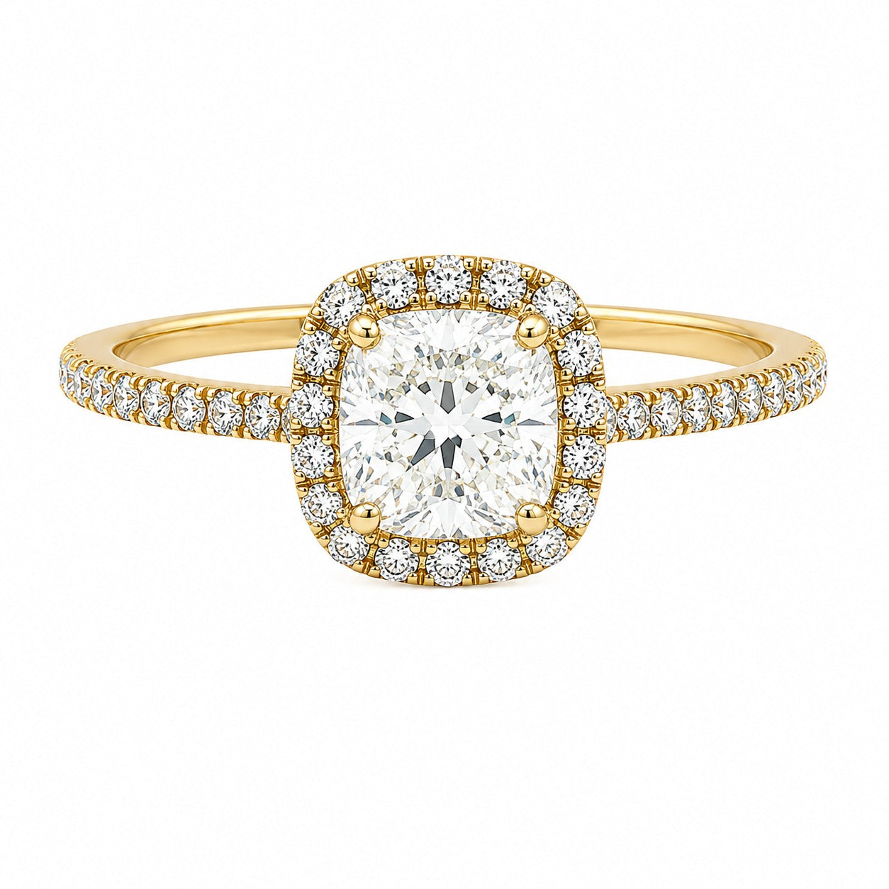 14K Yellow Gold Halo Lab-Grown Diamond Engagement Ring