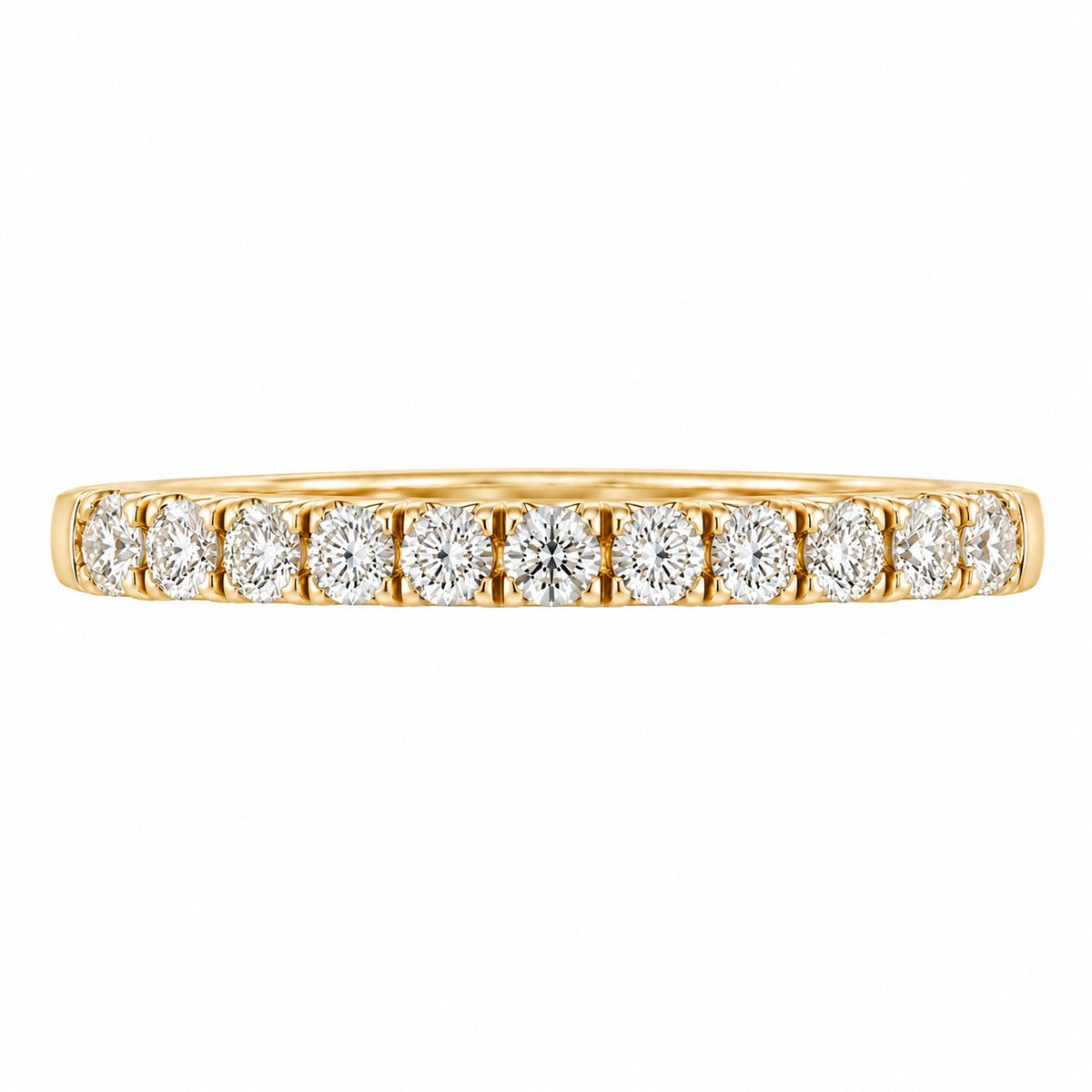 Elegant 14K yellow gold wedding band with 11 round lab-grown diamonds totaling 0.98 CT.