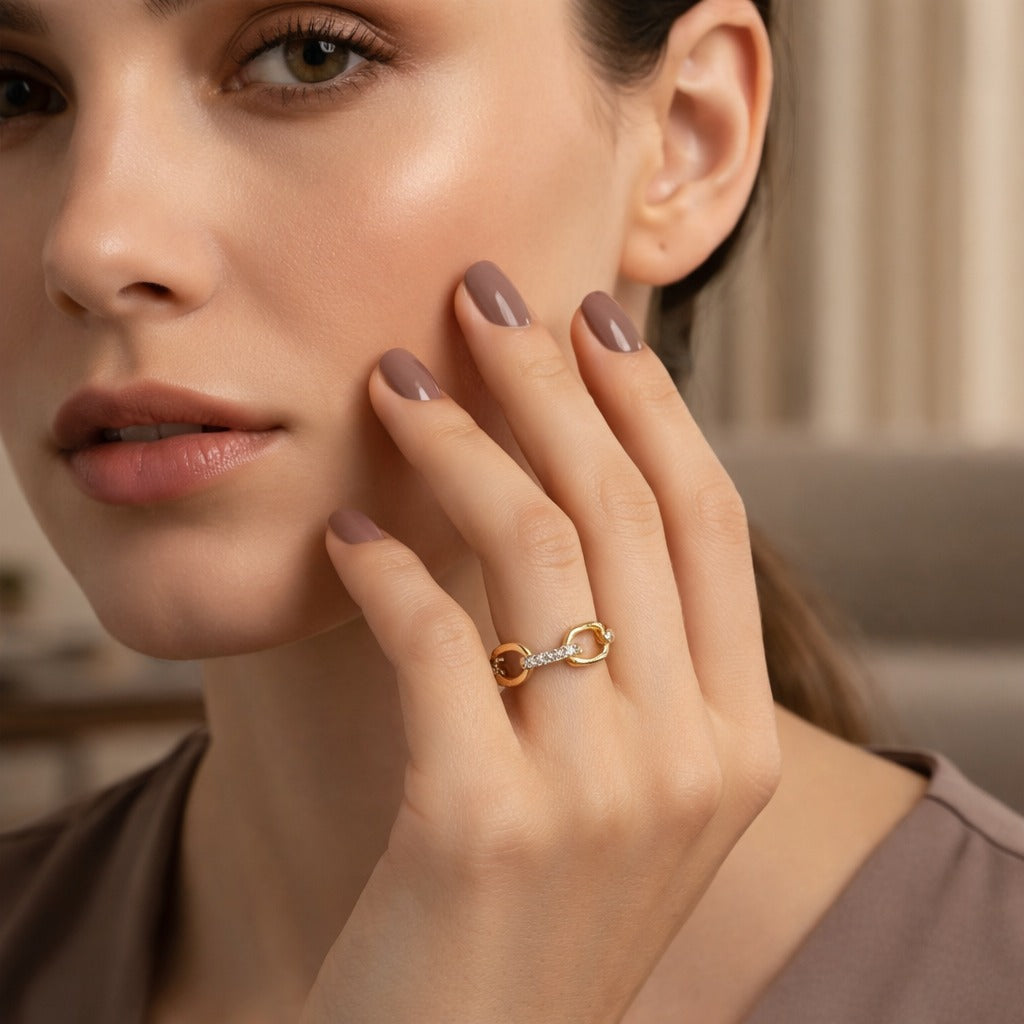 14K Yellow Gold Diamond Accent Link Band Ring