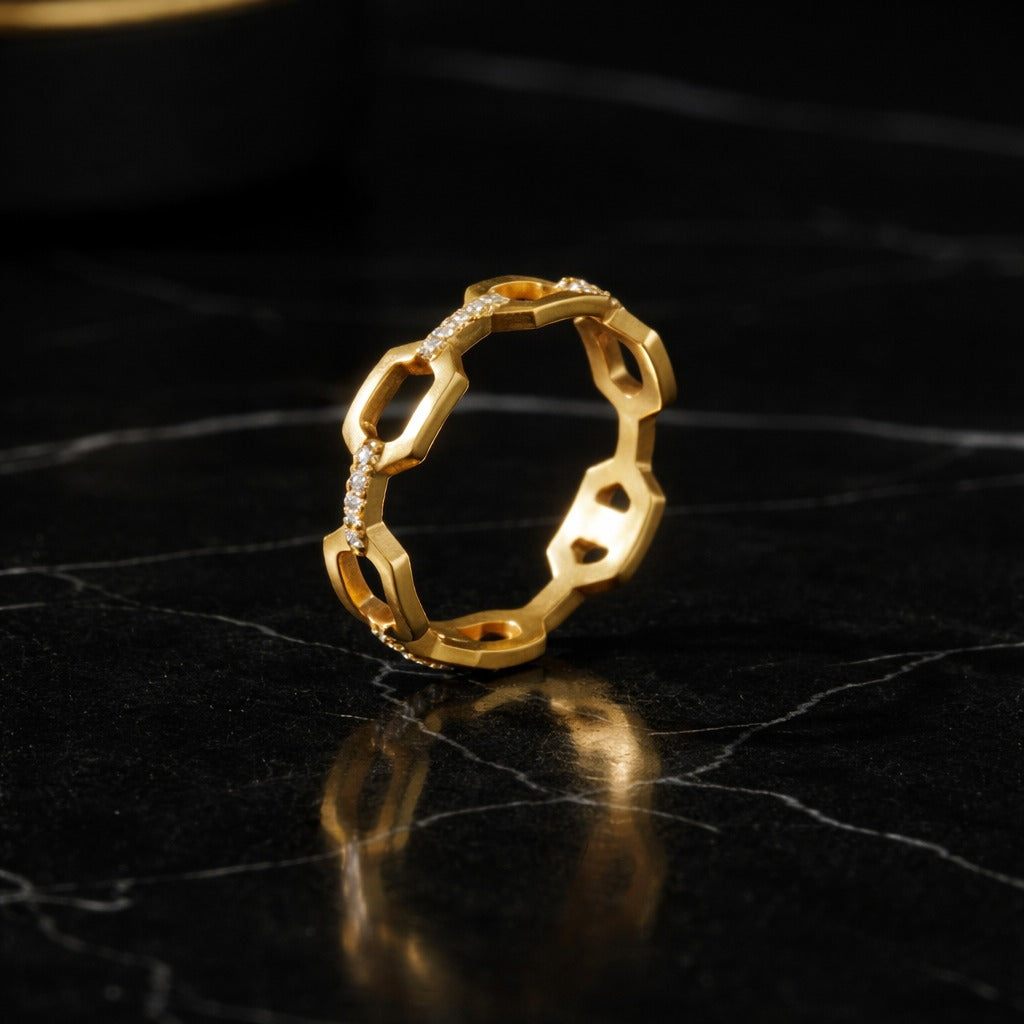 14K Yellow Gold Diamond Accent Link Band Ring