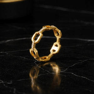 14K Yellow Gold Diamond Accent Link Band Ring