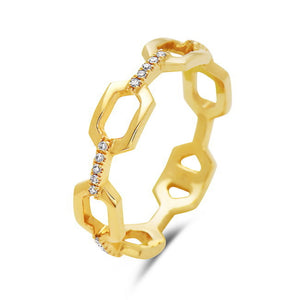 14K Yellow Gold Diamond Accent Link Band Ring