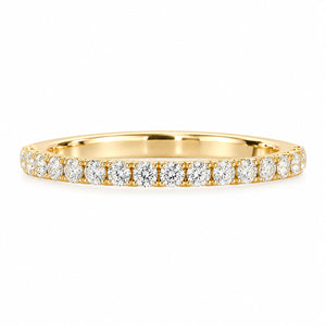 14K yellow gold 0.23 CT lab-grown diamond wedding band featuring 17 brilliant round diamonds in a delicate prong setting on a clean white background.
