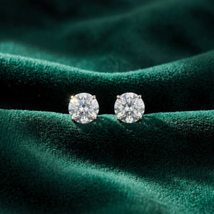 14K Yellow Gold Stud Earrings with Round Brilliant Cut  Lab-grown Diamonds