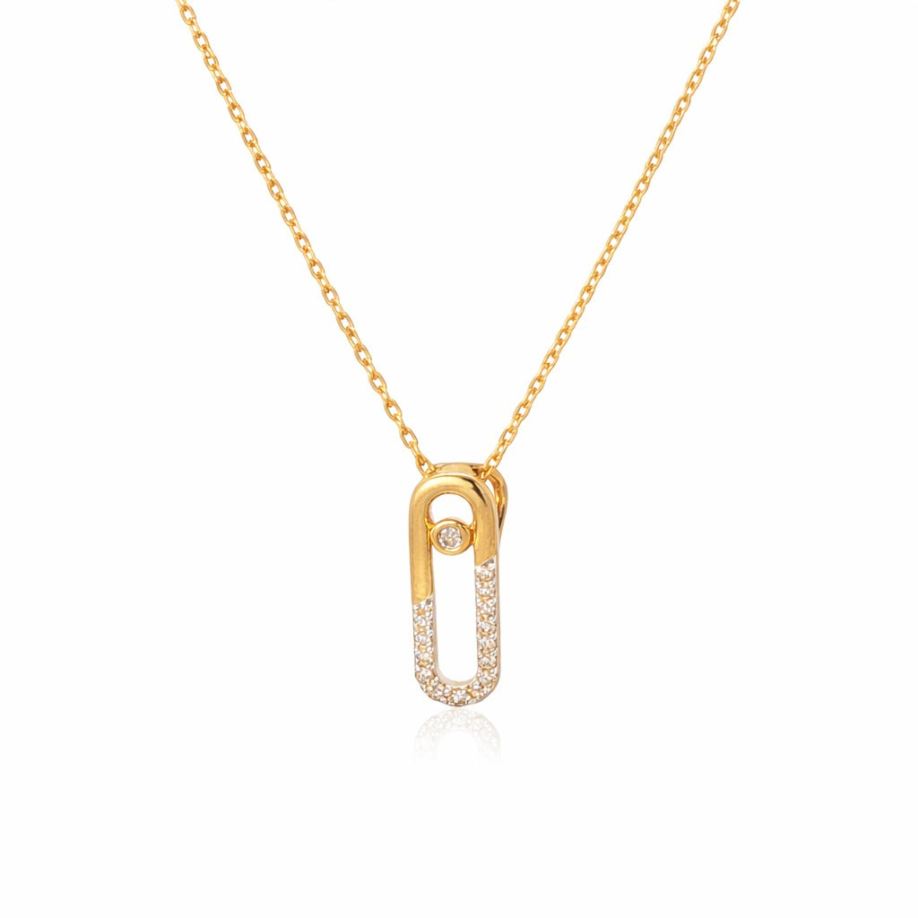 Gold necklace with a unique pendant on a white background