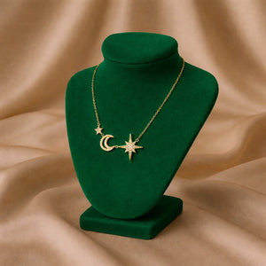 14 Yellow Gold Celestial Crescent Moon & Star Diamond Necklace