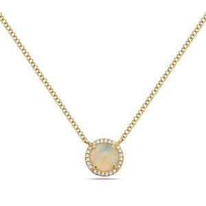 14K Yellow Gold Diamond Halo Opal Pendant Necklace