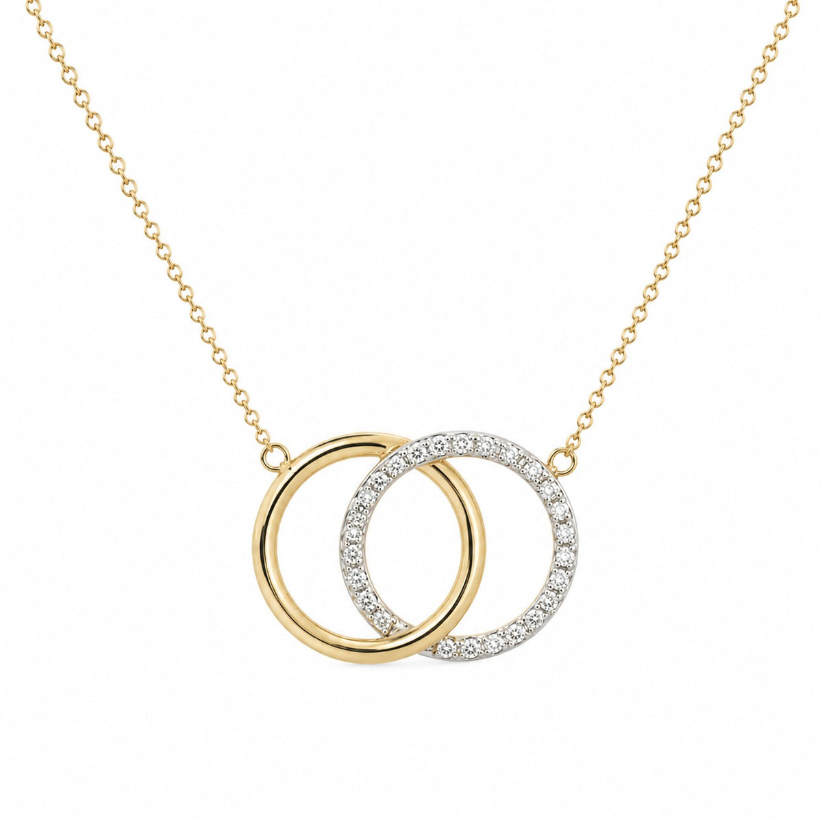 14K Two-Tone Gold Interlocking Circles Diamond Necklace