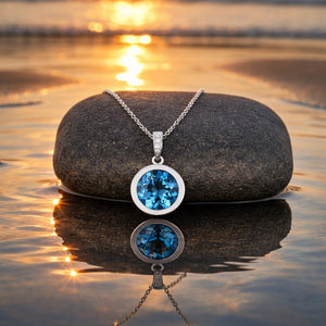 14K White Gold Blue Topaz Pendant Necklace