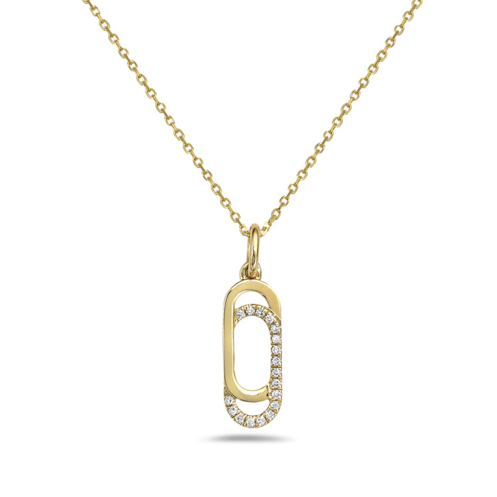 Gold necklace with a unique pendant on a white background