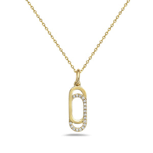 Gold necklace with a unique pendant on a white background