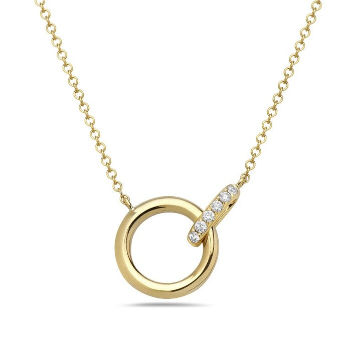 14K Yellow Gold Interlocking Circle Diamond Pendant Necklace