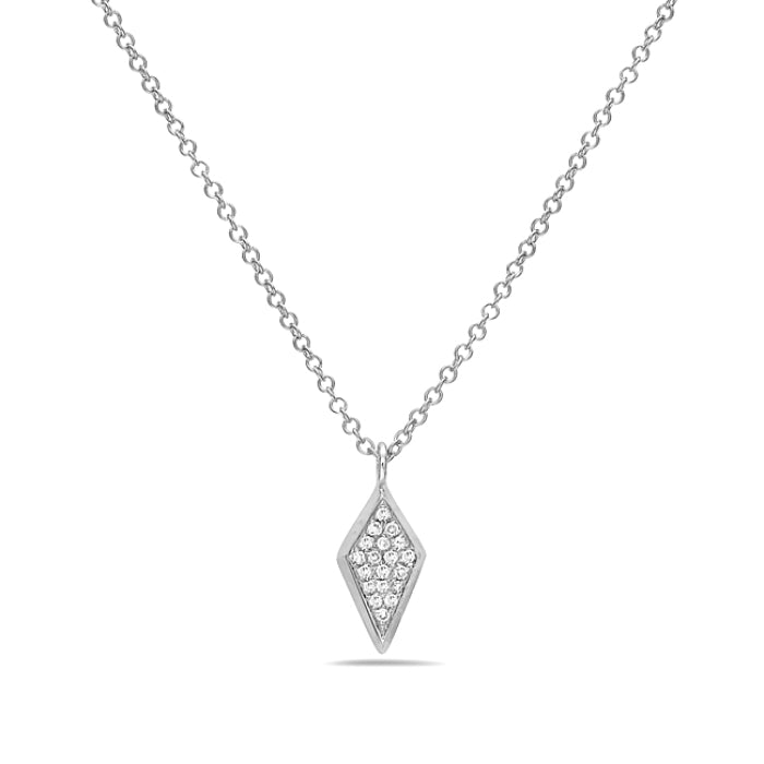 Diamond-shaped pendant necklace on a white background