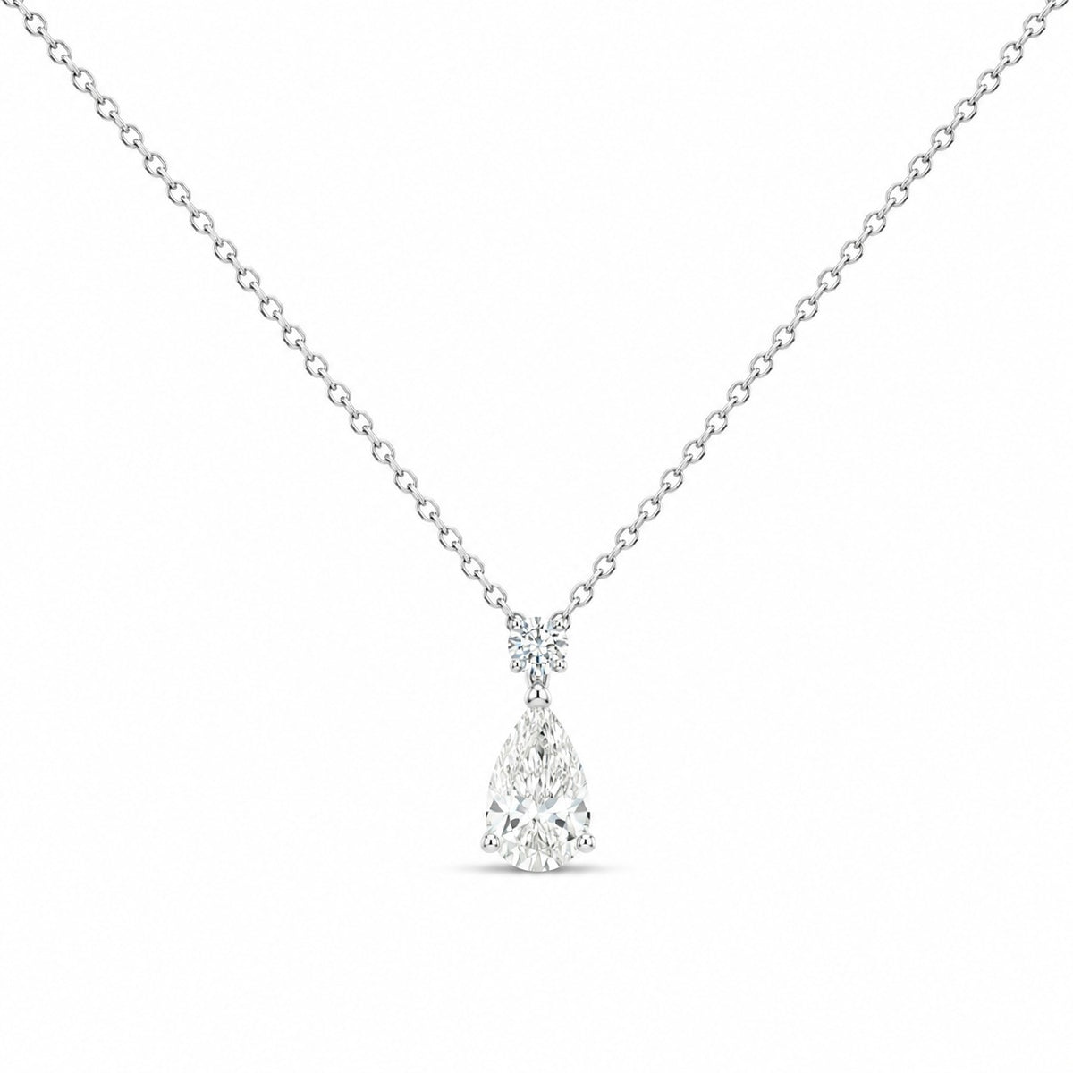 14K White Gold Pear Diamond Pendant Necklace