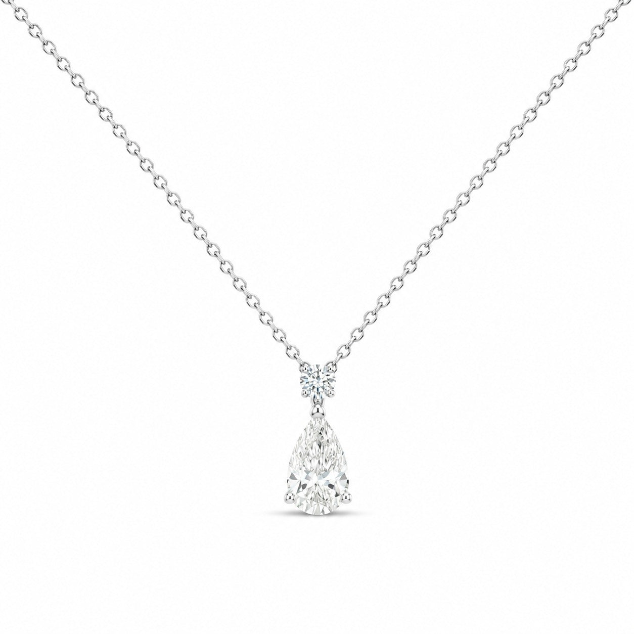 14K White Gold Pear Diamond Pendant Necklace