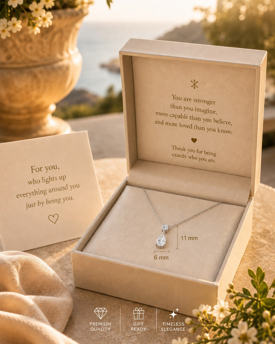 14K White Gold Pear Diamond Pendant Necklace
