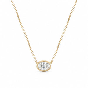 Gold necklace with a diamond pendant on a white background