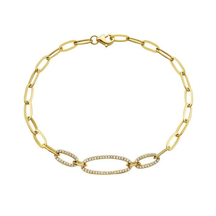 Gold chain bracelet with diamond accents on a white background