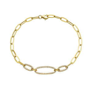 Gold chain bracelet with diamond accents on a white background