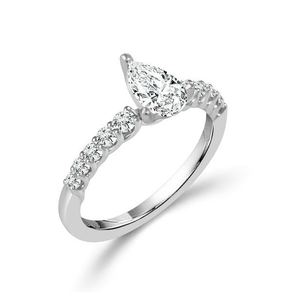Diamond Engagement Ring 0.40 ct Center-pear Side-rd 14k White Gold