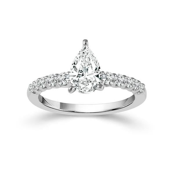 Diamond Engagement Ring 0.40 ct Center-pear Side-rd 14k White Gold