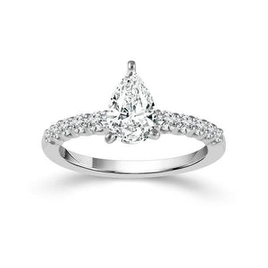Diamond Engagement Ring 0.40 ct Center-pear Side-rd 14k White Gold