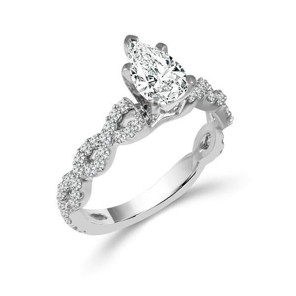 Diamond Engagement Ring 0.40 ct Center-pr Side-rd 14k White Gold