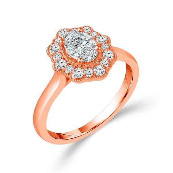 Diamond Engagement Ring 0.25 ct Center-oval Side-rd 14k Rose Gold