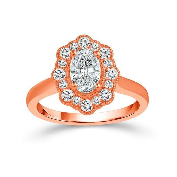 Diamond Engagement Ring 0.25 ct Center-oval Side-rd 14k Rose Gold