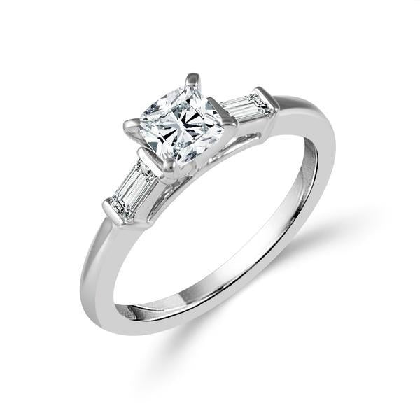 Diamond Engagement Ring 0.17 ct Center-cush Side-bag 14k White Gold