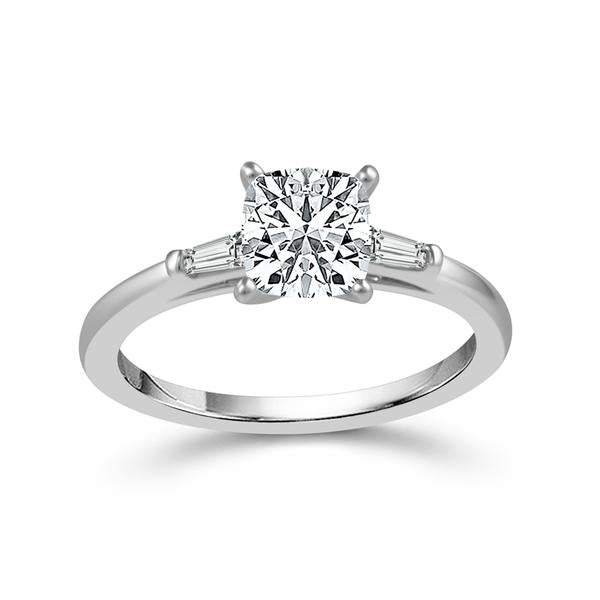 Diamond Engagement Ring 0.17 ct Center-cush Side-bag 14k White Gold