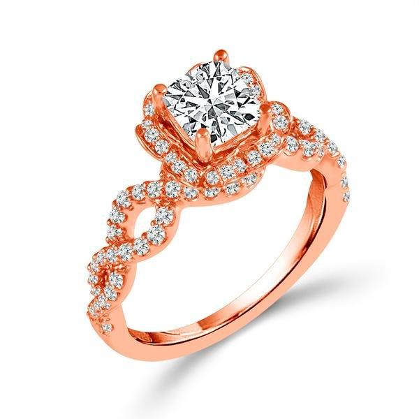 Diamond Engagement Ring 0.40 ct Center-cush Side-rd 14k Rose Gold