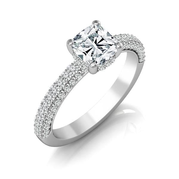 Diamond Engagement Ring 0.50 ct Center-cush Side-rd 14k White Gold