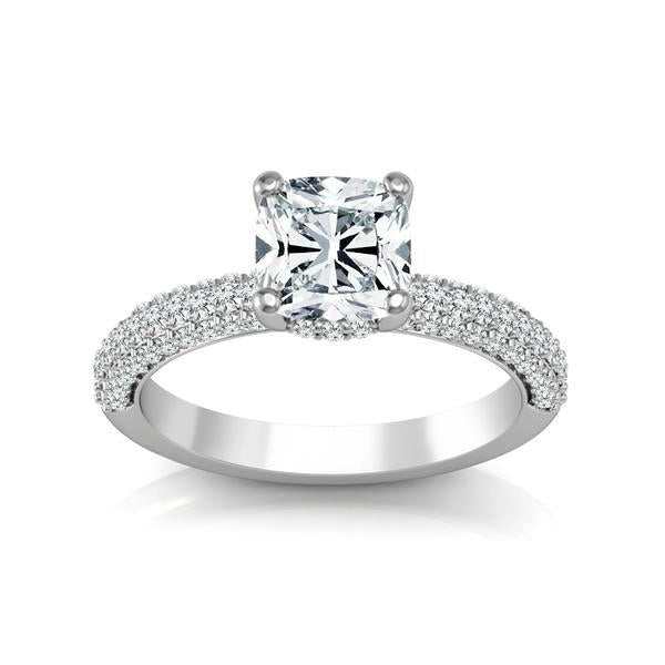 Diamond Engagement Ring 0.50 ct Center-cush Side-rd 14k White Gold