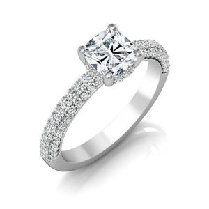 Diamond Engagement Ring 0.50 ct Center-cush Side-rd 14k White Gold